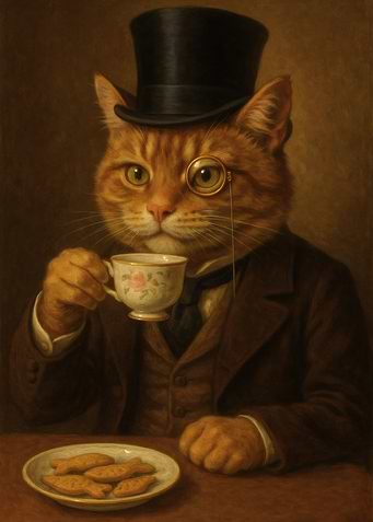 The Distinguished Meow: Victorian Cat at Tea