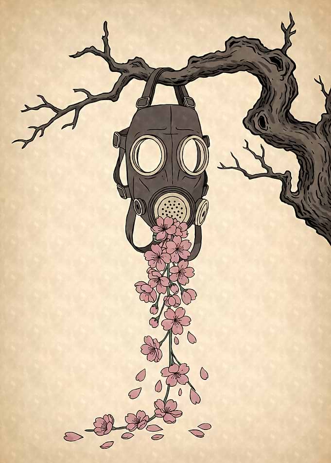 Gas Mask and Cherry Blossoms