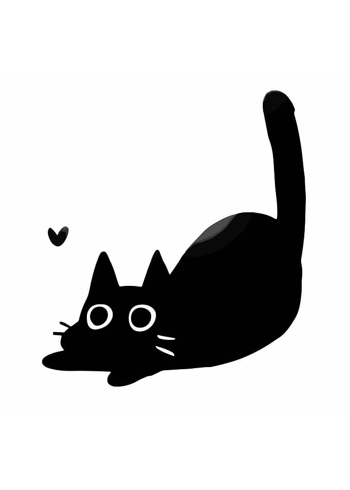 Stretching Black Cat with Heart