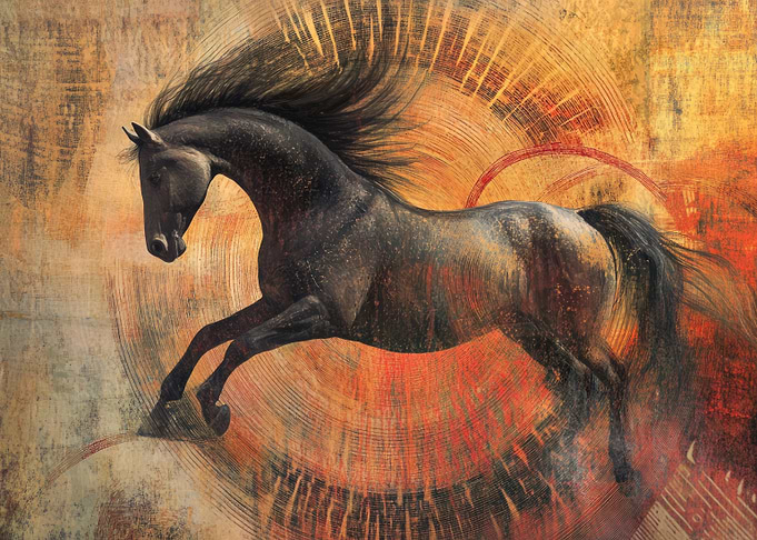 Running Black Horse Abstract Art