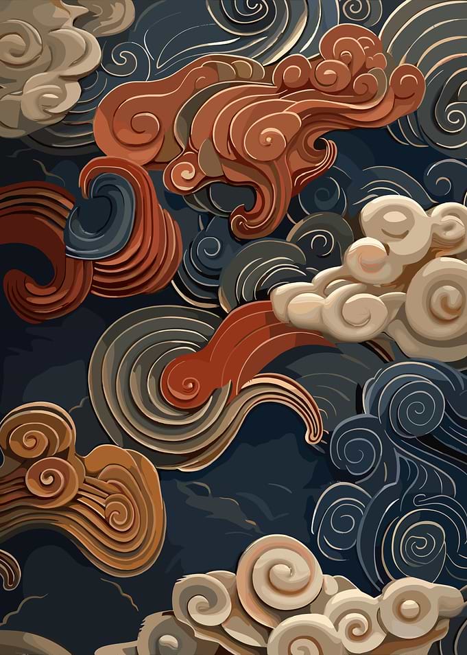 Stylized Cloudscape with Swirling Patterns