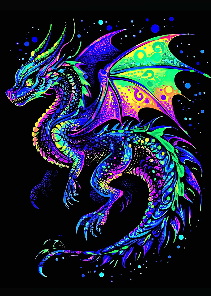 Colorful Dragon on Black Background