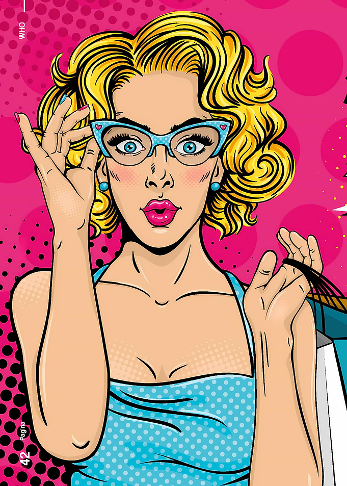 Pop Art Woman with Shopping Bags