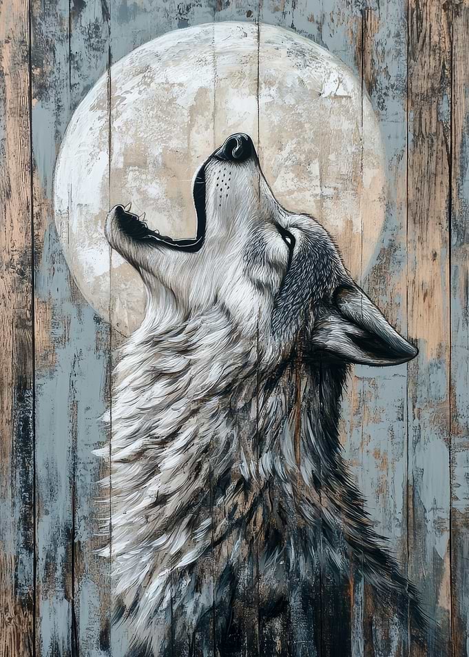 Howling Wolf Under the Moon Art | Minimal Wild Animal Print