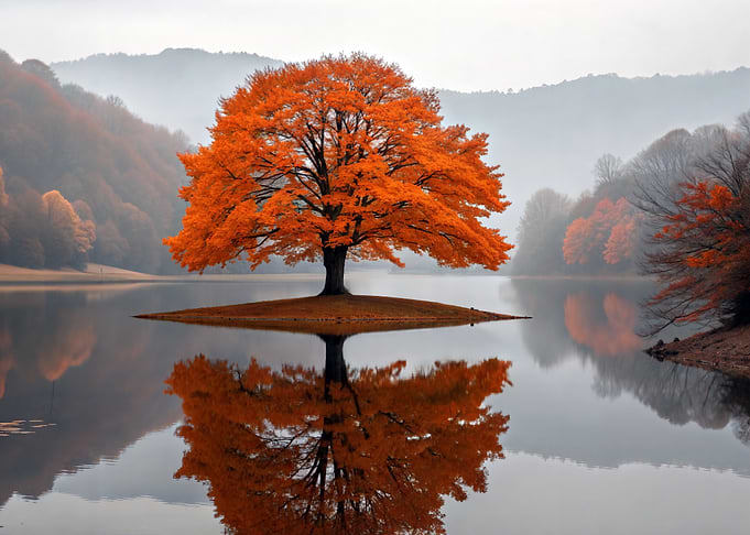 Autumn Tree Reflection in Lake Nature