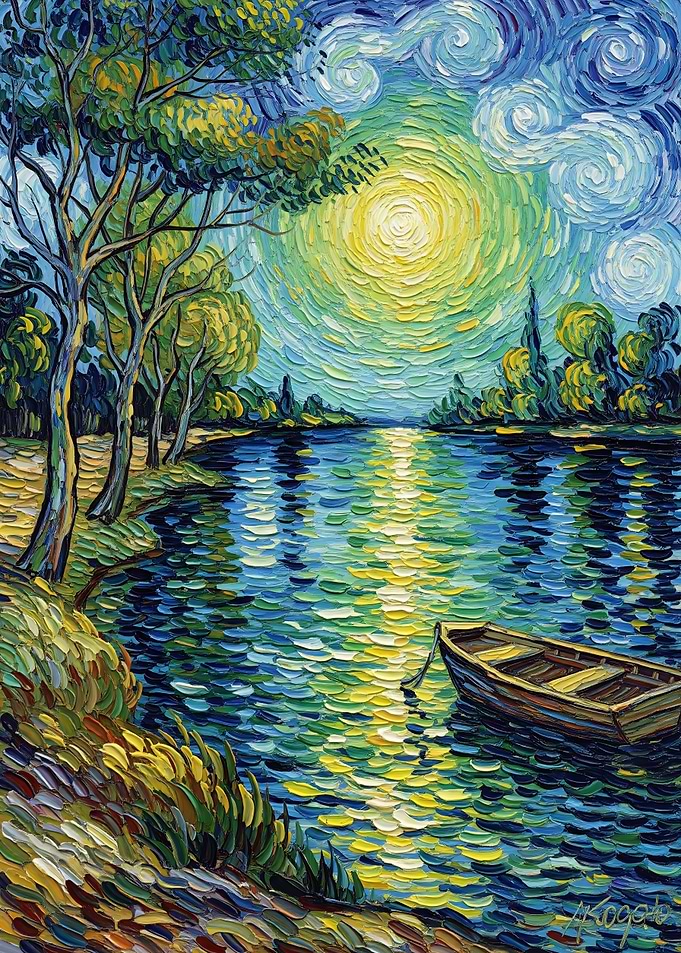Van Gogh Moonlit Lake Scene
