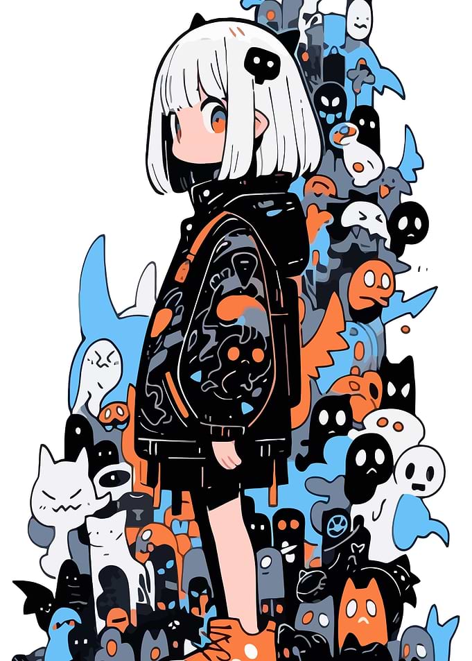 Anime Girl with Ghostly Companions