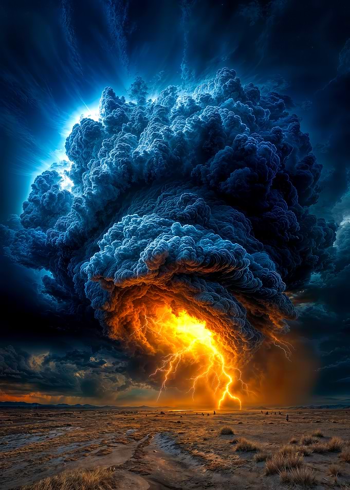 Dramatic Storm Cloud with Lightning Strike