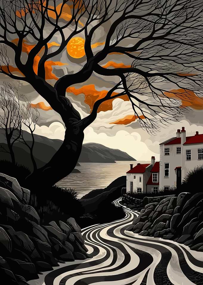 Coastal Landscape with Winding Road