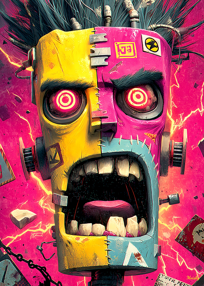 Screaming Circuit – Expressionist Cyberpunk Portrait