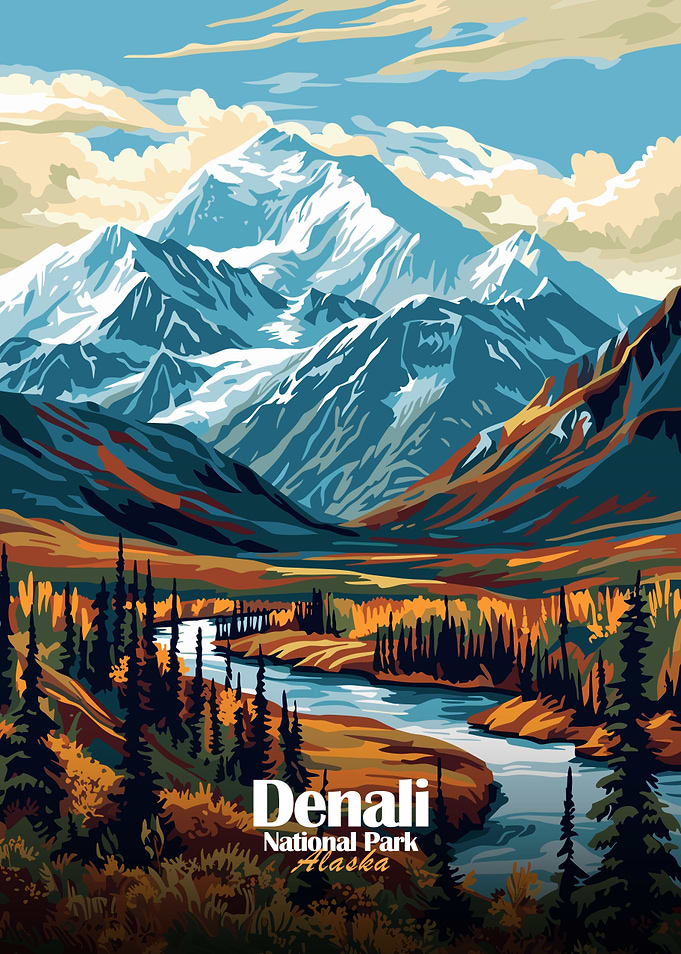 Denali National Park Alaska Illustration