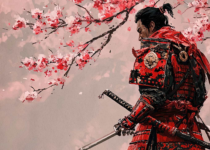 Samurai with Cherry Blossoms