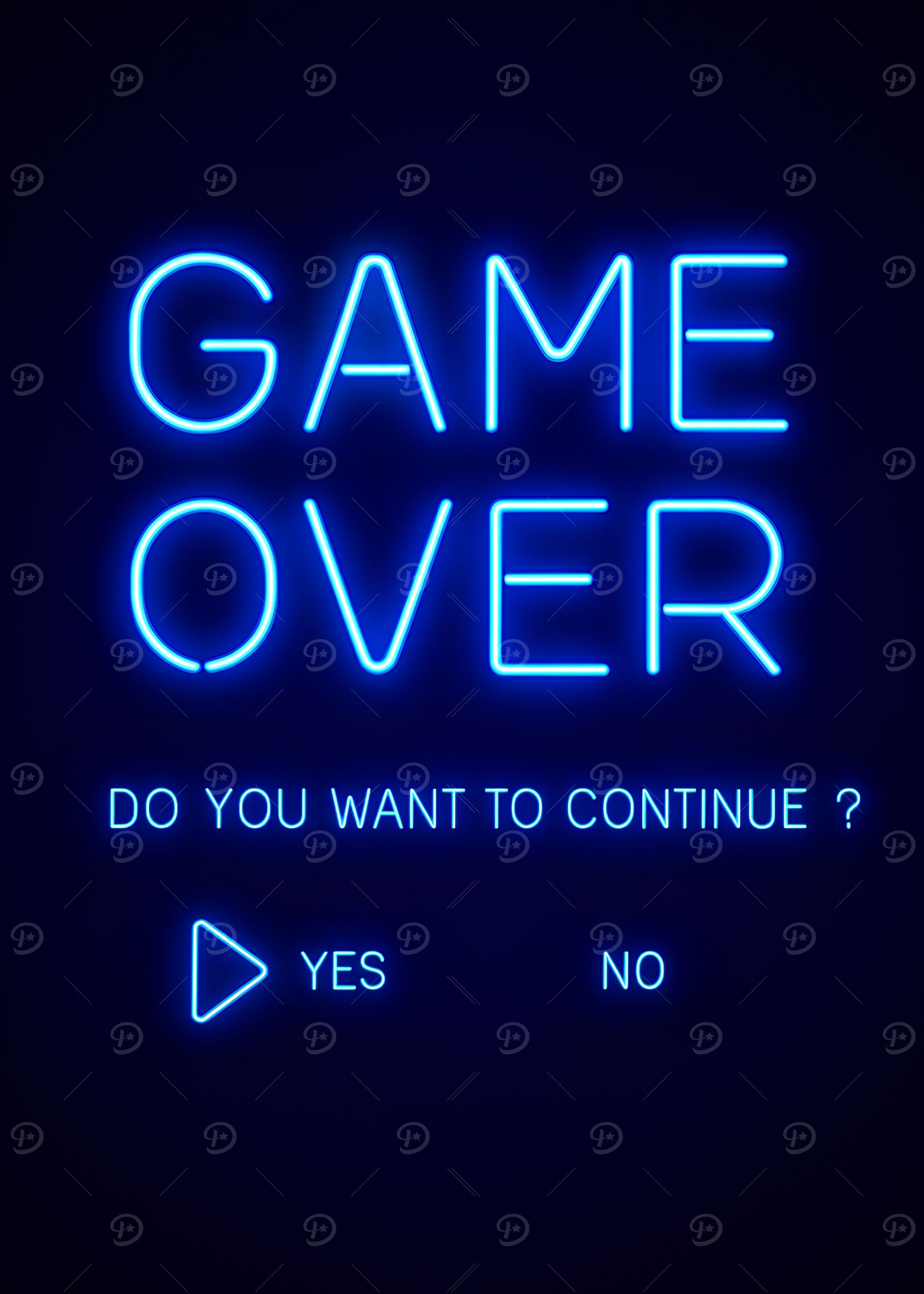 Blue Neon Game Over Screen
