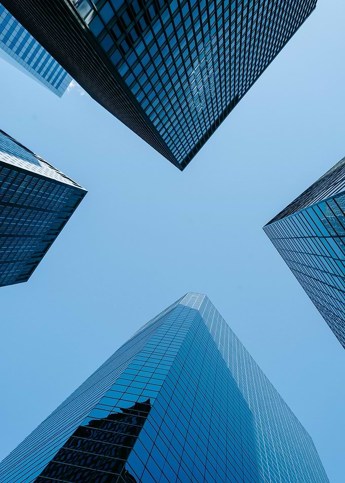 Skyscrapers against a blue sky