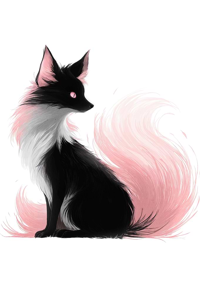 Elegant Black and Pink Fox Illustration