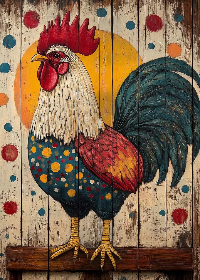 Colorful Rooster Painting | Colorful Farm Animal Art