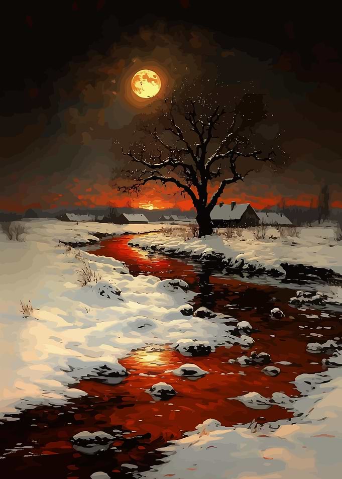 Winter Landscape with Red River