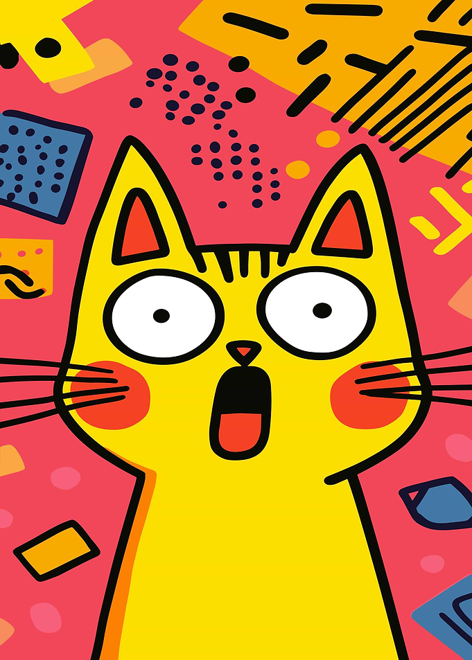 Surprised Yellow Cat with Abstract Background