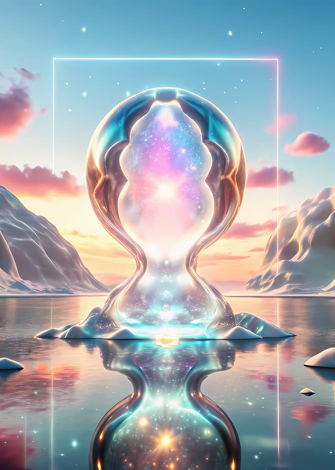 Abstract Hourglass on Frozen Lake