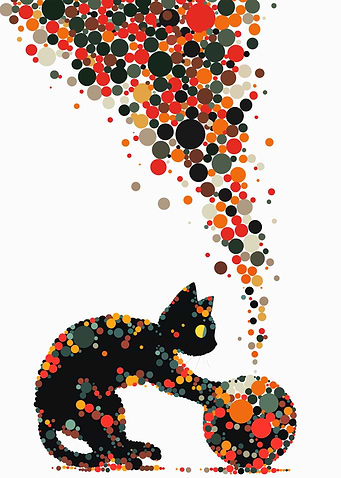 Abstract Cat with Sphere and Bubbles