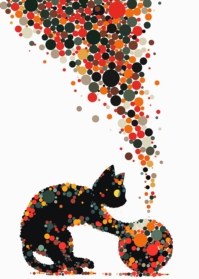 Abstract Cat with Sphere and Bubbles