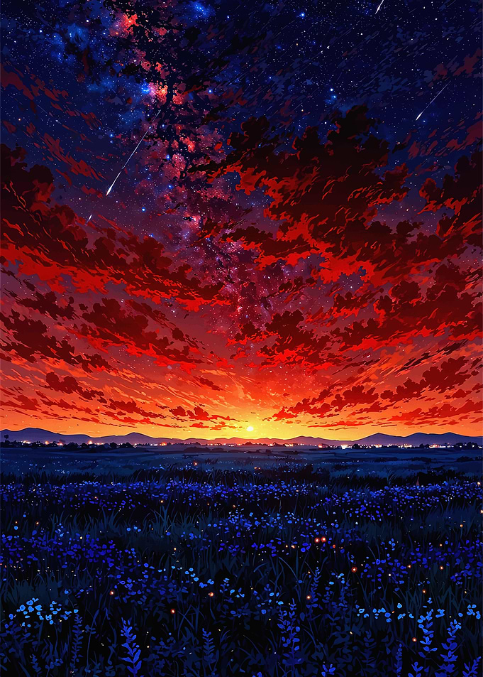 Sunset Over Field of Flowers