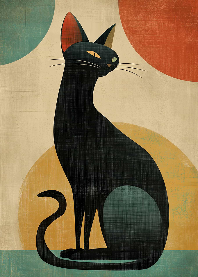 Retro Black Cat 1950s Style Vintage Digital Art