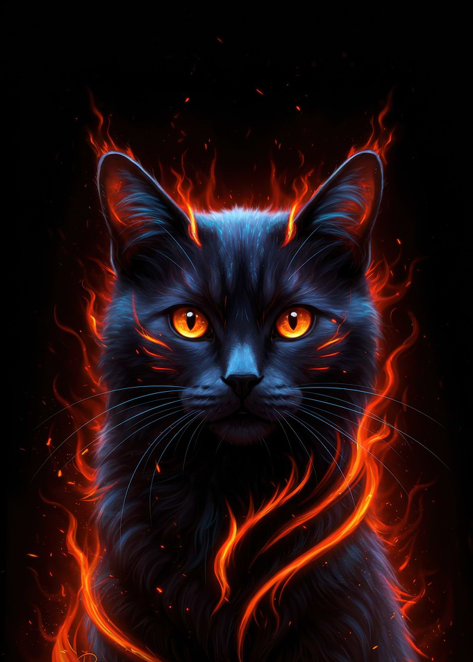 Fiery Black Cat Portrait