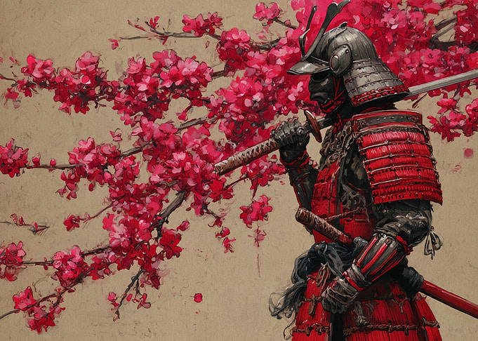 Samurai with Cherry Blossoms