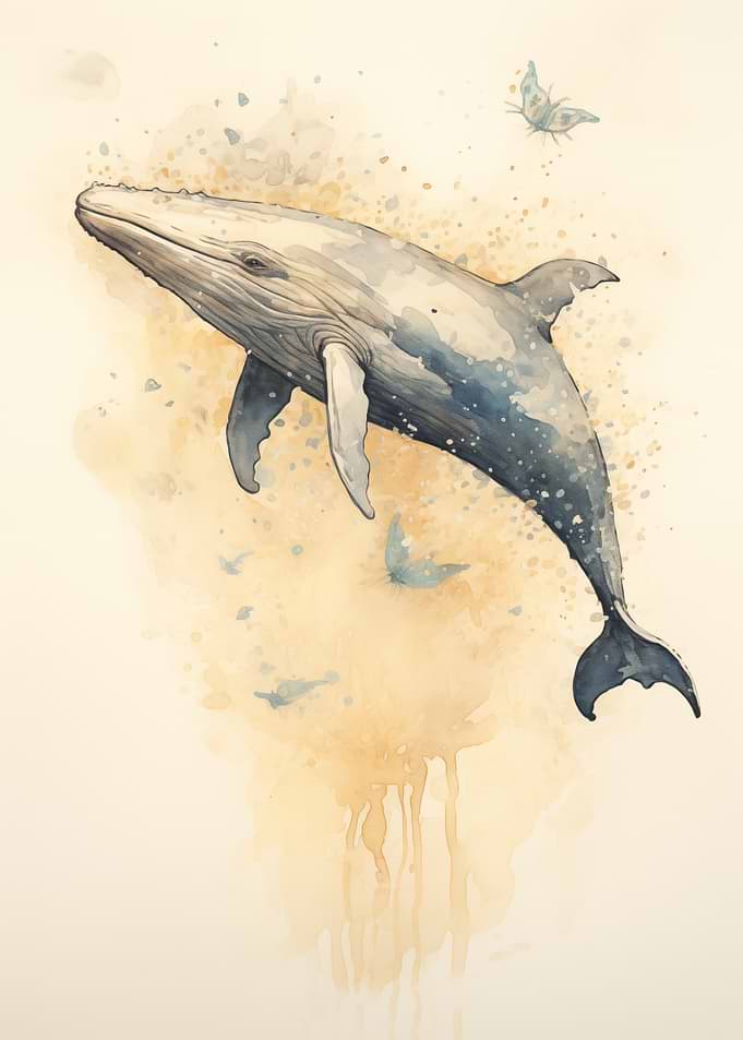 Watercolor Whale Big Fish