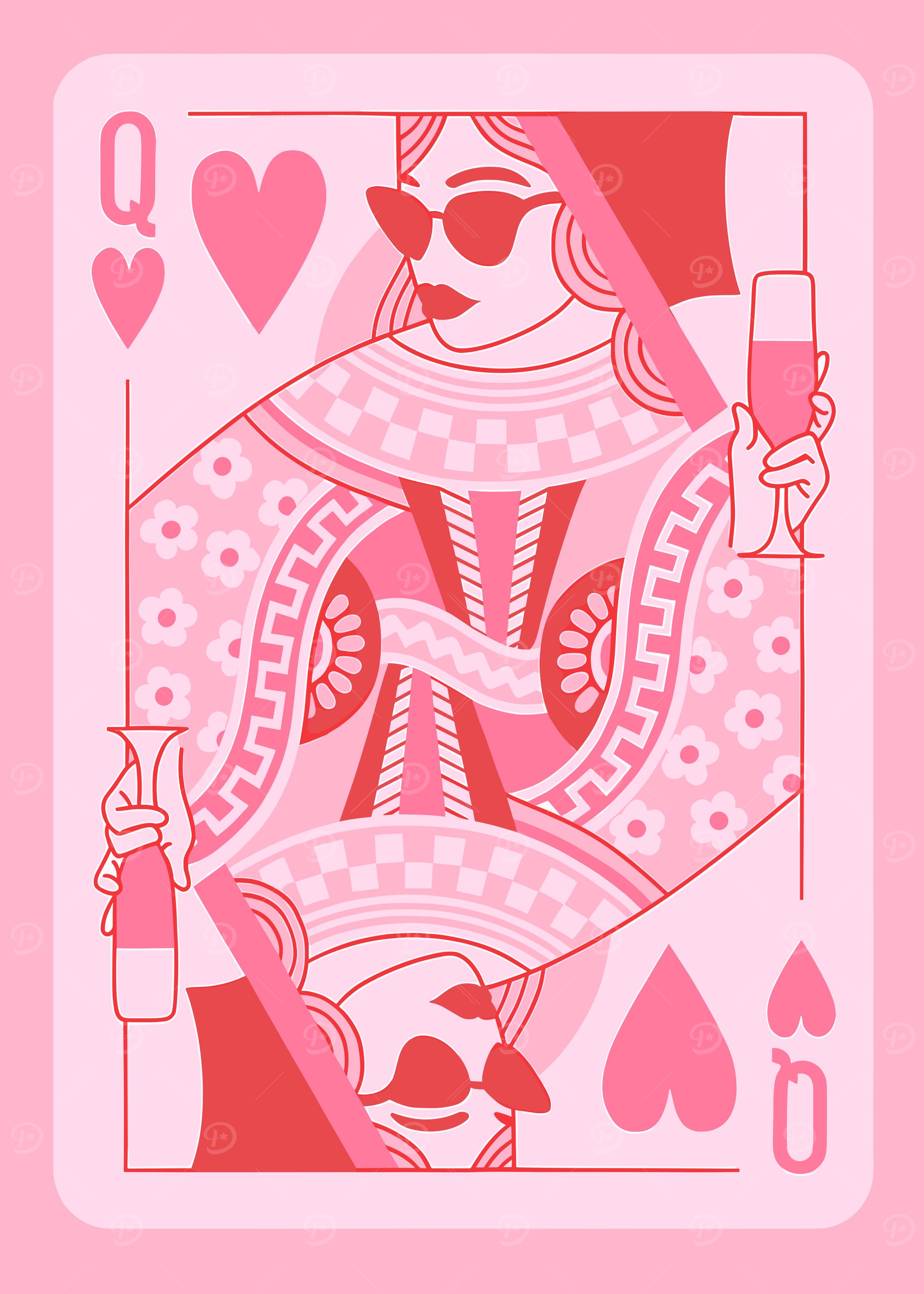Queen of Hearts Card Illustration