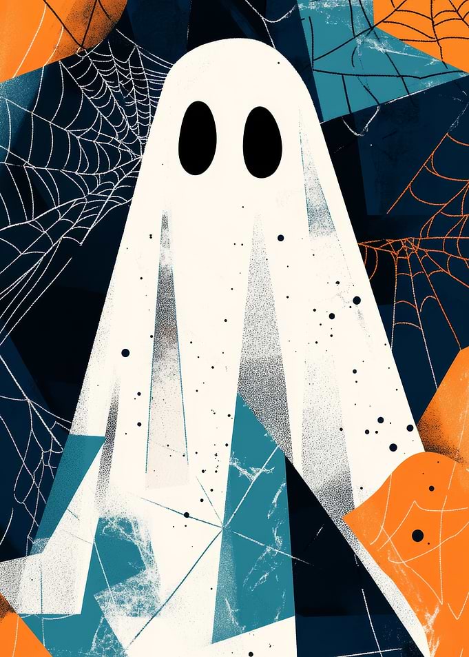 Abstract Halloween Ghost with Spiderwebs | Spooky Wall Art for Halloween