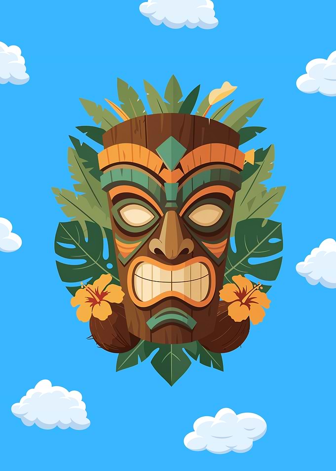 Tiki Mask with Tropical Elements