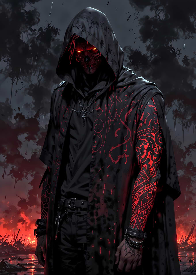 Cursed Skull Reaper with Red Tattoos