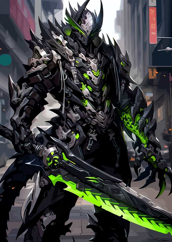 Cyberpunk Warrior with Glowing Sword