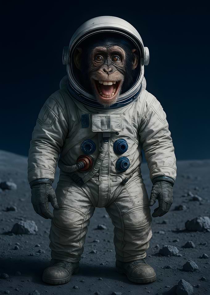Chimpanzee astronaut on the moon