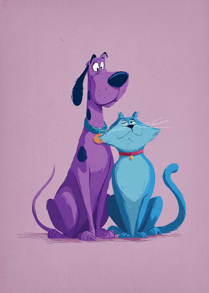 Cartoon Dog and Cat Illustration