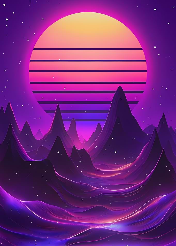Synthwave Landscape with Sunset
