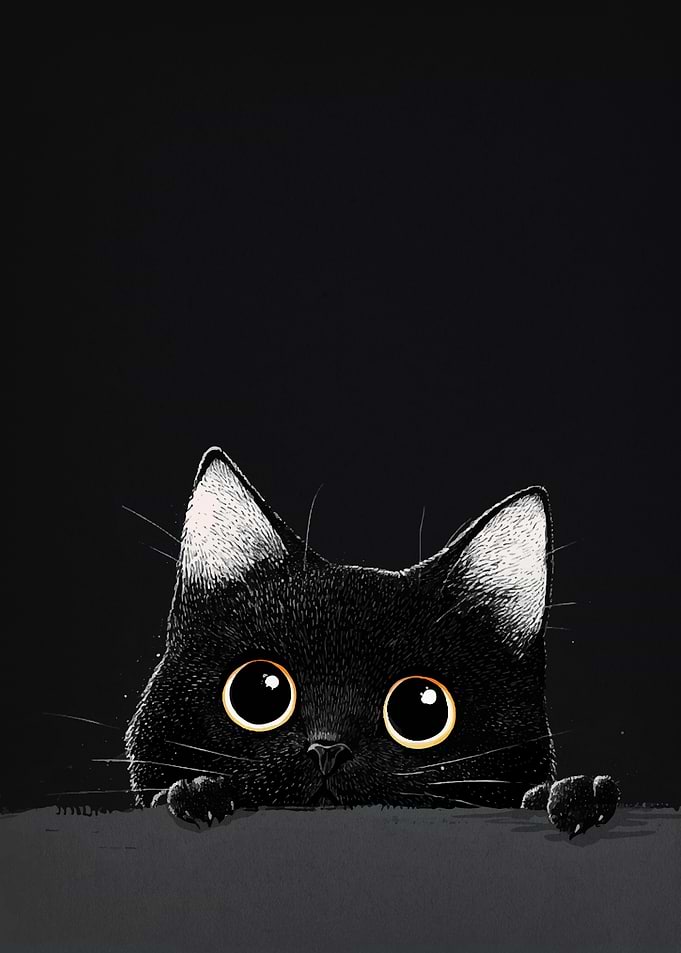 Peeking Black Cat with Golden Eyes