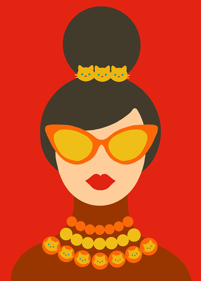 Modern Woman with Cat Accessories