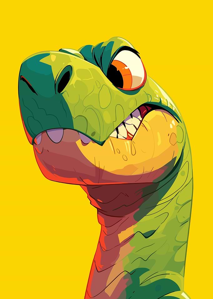 Cartoon Dinosaur Portrait on Yellow Background