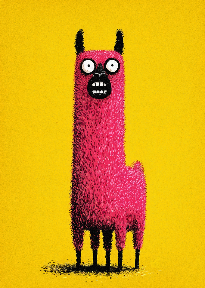 Pink Llama Illustration on Yellow Background