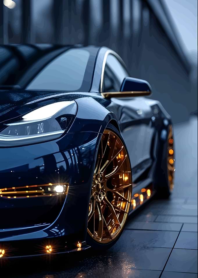 Luxury Blue Car with Golden Rims