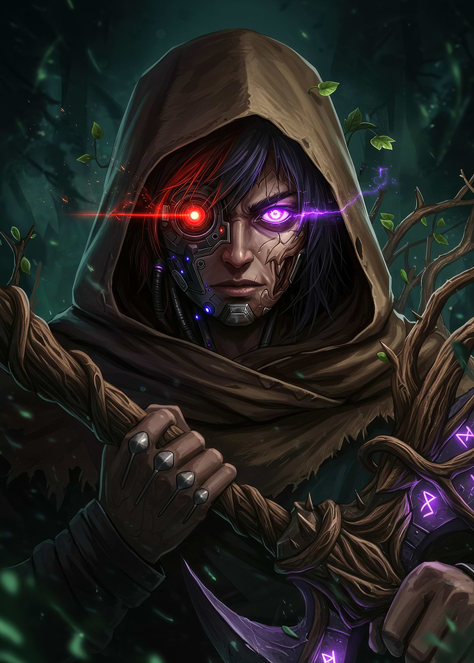 Cyberpunk Druid in Forest