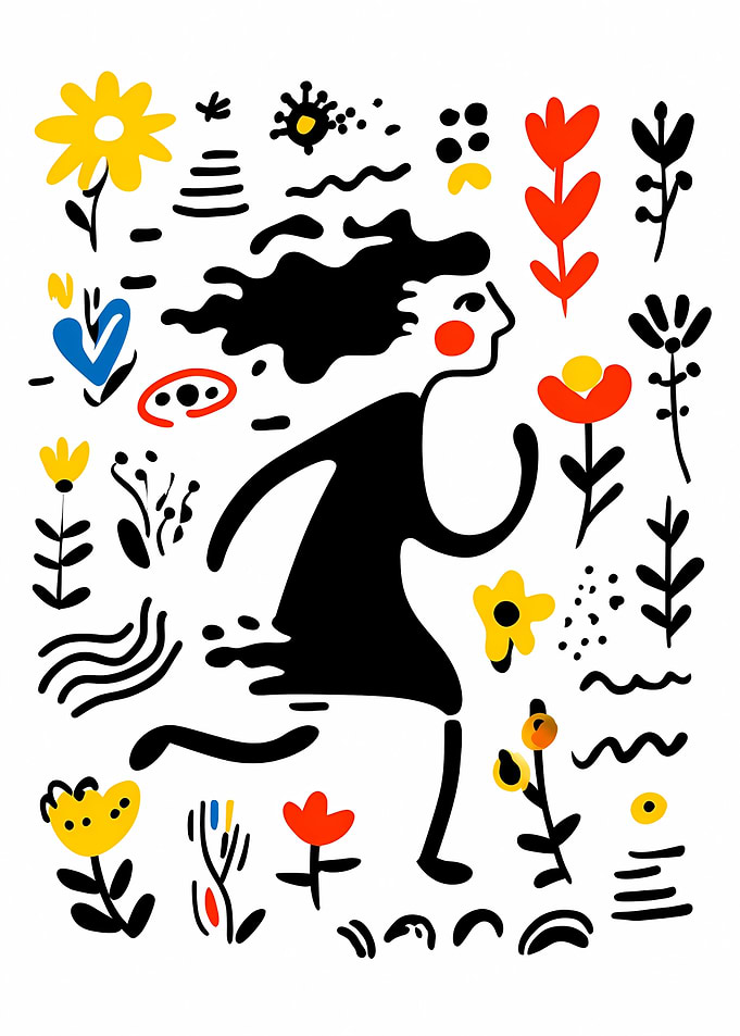 Running Woman with Floral Elements