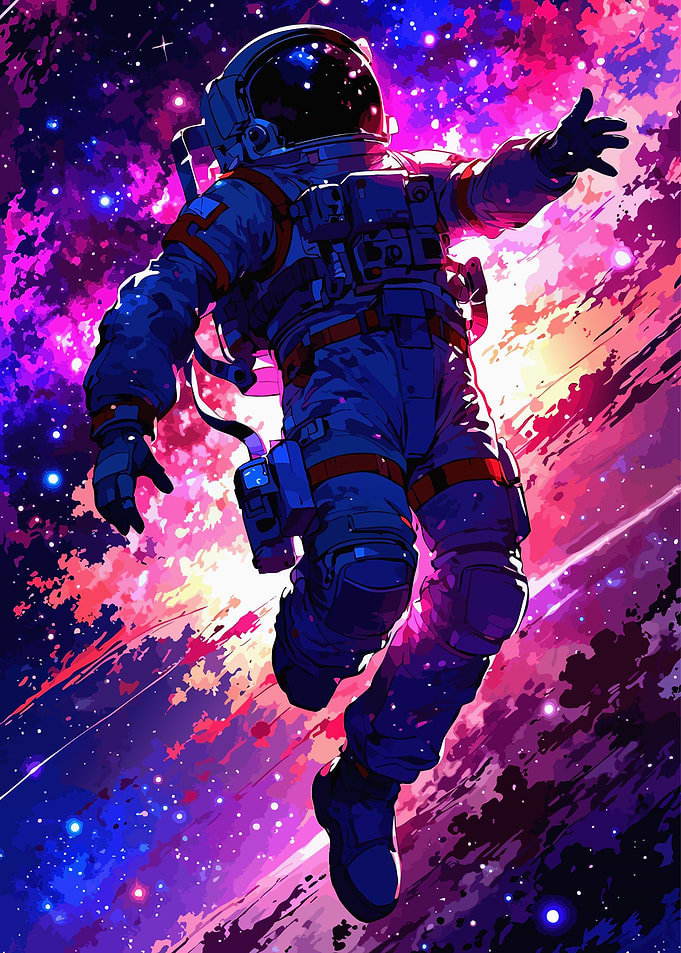 Astronaut in Space with Colorful Nebula