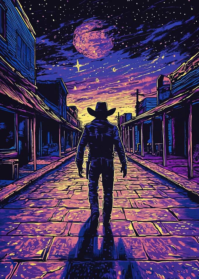 Cowboy Walking Down Western Town Street