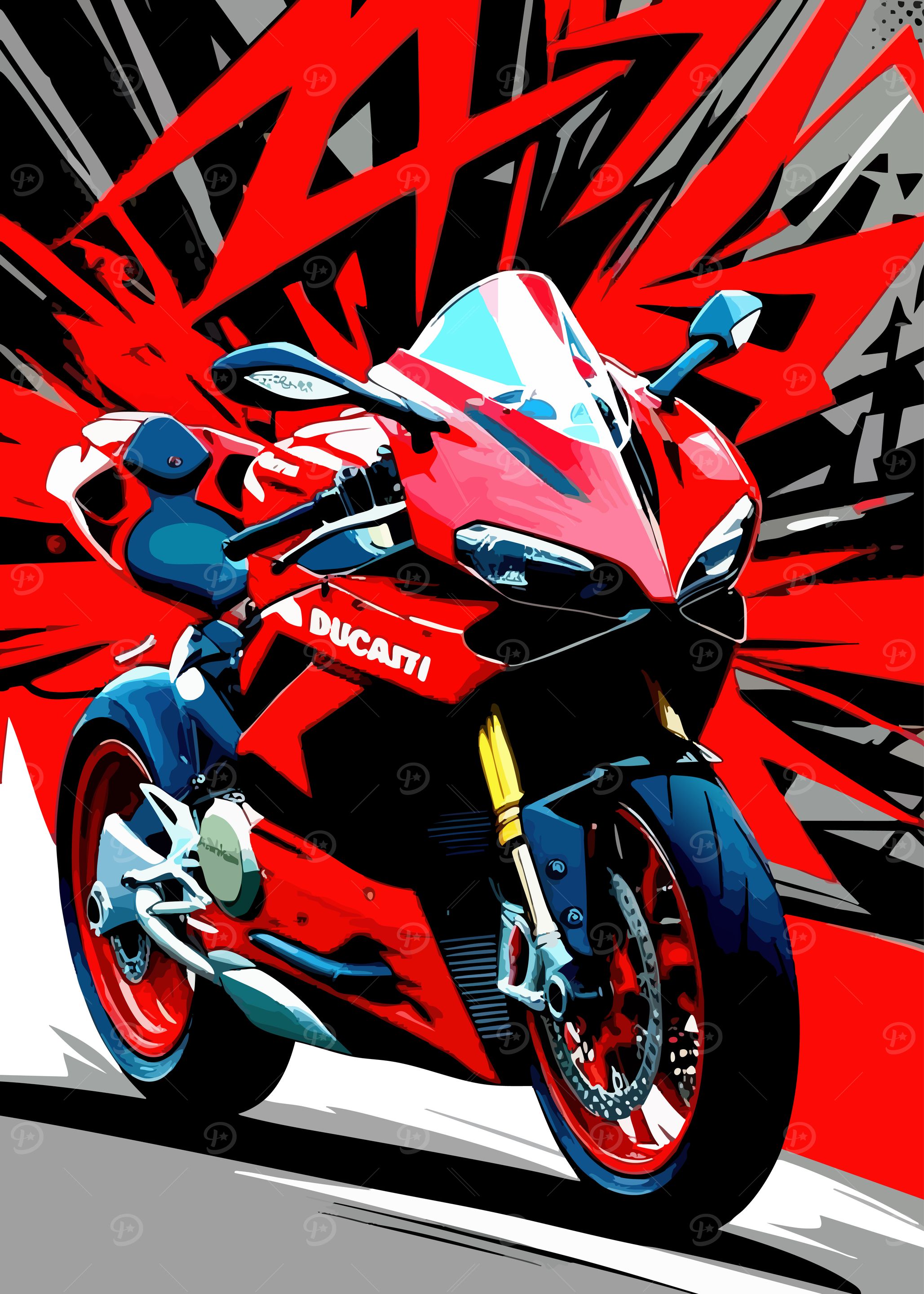 Red Ducati Motorcycle Pop Art
