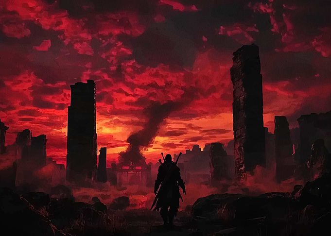 Dark Fantasy Warrior in Ruins