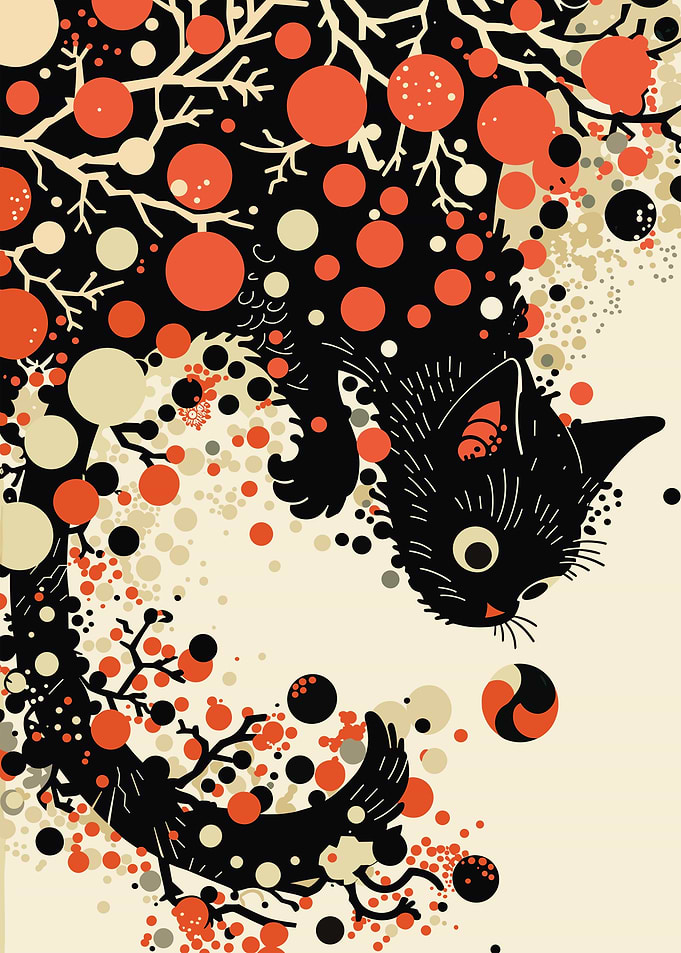 Stylized Black Cat with Orbs